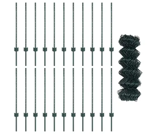 Ķēdes Saitju Žoga Komplekts 2 Rulli Zaļš Galvanizēts Tērauds Vidaxl