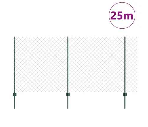 Ķēdes Žogs Ar 22 U Balstiem Zaļā Krāsā 1.2X25 M Tērauds Vidaxl