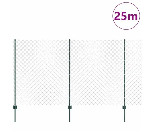 Ķēdes Saites Žogs Ar 22 U Stabiem Zaļā 1.4X25 M Tērauds Vidaxl