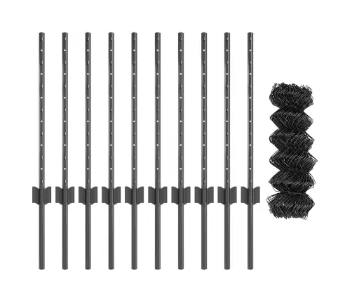 Tīkla Žogs Ar 10 U Stabiem Pelēks 0.6X10 M Tērauds Vidaxl