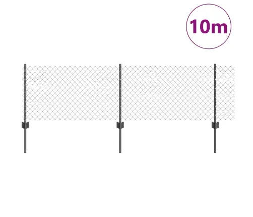 Tīkla Žogs Ar 10 U Stabiem Pelēks 0.6X10 M Tērauds Vidaxl