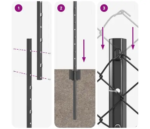 Pelēks Ķēdes Žogs Ar 20 U Stabiem 1.2X10 M Tērauda Vidaxl