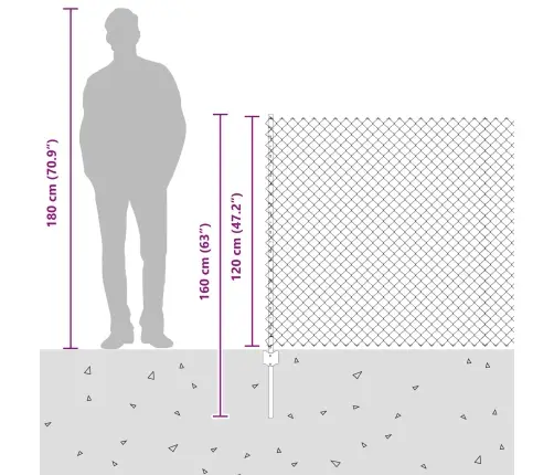 Pelēks Ķēdes Žogs Ar 20 U Stabiem 1.2X10 M Tērauda Vidaxl