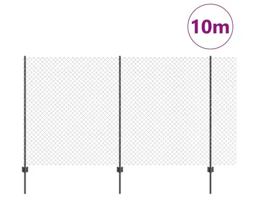 Ķēdes Posmu Žogs Ar 20 U Balstiem Pelēkā Krāsā 1.4X10 M Tērauda Vidaxl