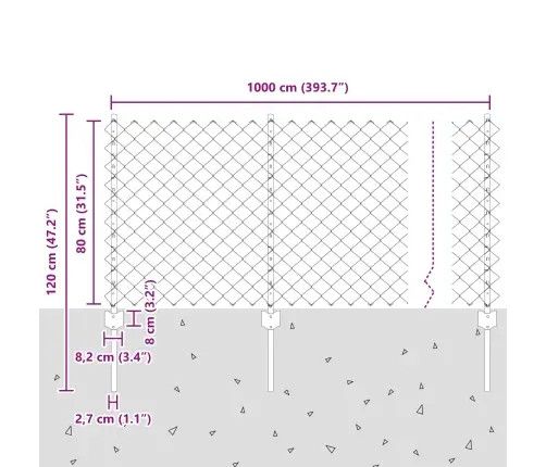 Tvora Su Stulpais Pilka 0,8 X 10 M Plienas Ir Pvc