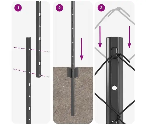 Tvora Su Stulpais Pilka 1,4 X 10 M Plienas Ir Pvc