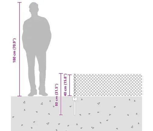 Ķēdes Žogs Ar 22 U Stabiem Pelēks 0.4X25 M Tērauds Vidaxl