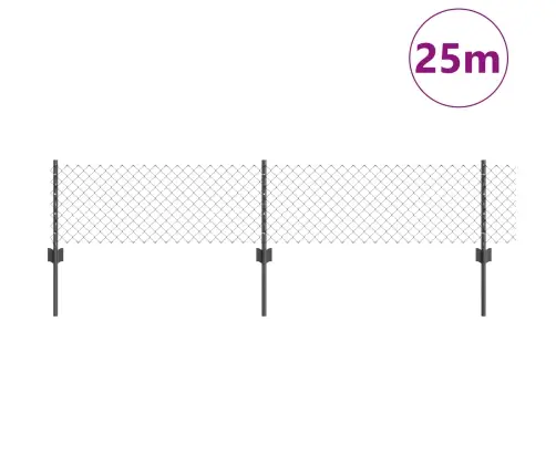 Ķēdes Žogs Ar 22 U Stabiem Pelēks 0.4X25 M Tērauds Vidaxl
