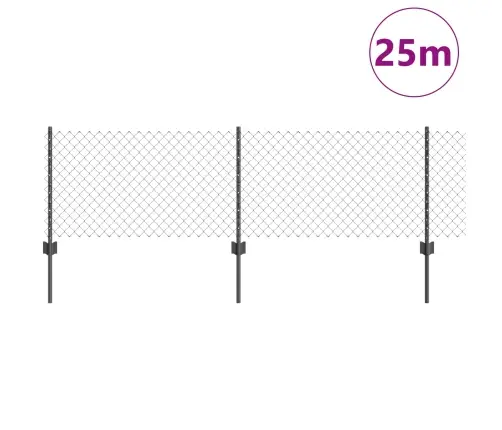 Ķēdes Žogs Ar 22 U Stabiem Pelēks 0.6X25 M Tērauds Vidaxl