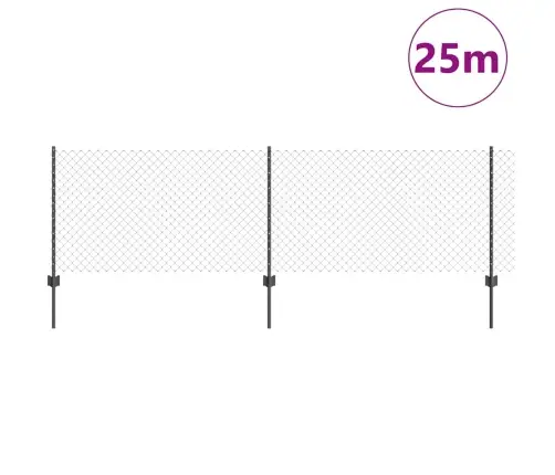 Pārklājuma Žogs Ar 22 U Stabiem Pelēks 0.8X25 M Tērauds Vidaxl
