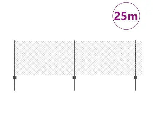 Pārklājuma Žogs Ar 22 U Stabiem Pelēks 0.8X25 M Tērauds Vidaxl