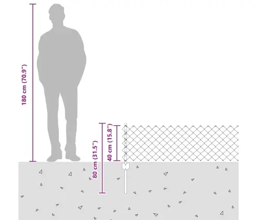 Ķēdes Saites Žogs Ar 22 U Stabiem Pelēks 0.4X25 M Tērauds Vidaxl