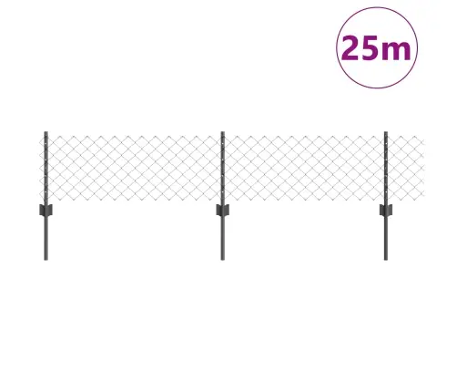 Ķēdes Saites Žogs Ar 22 U Stabiem Pelēks 0.4X25 M Tērauds Vidaxl