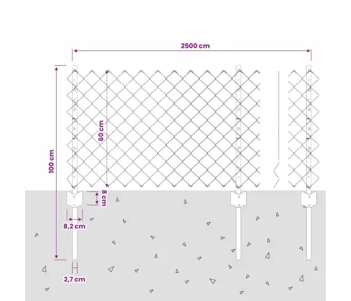 Ķēdes Sieta Žogs Ar 22 U Stabiem Pelēks 0.6X25 M Tērauds Vidaxl