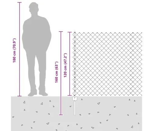 Ķēdes Žogs Ar 44 U Stabiem Pelēks 1.2X25 M Tērauds Vidaxl