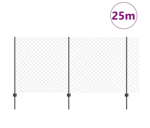 Ķēdes Žogs Ar 44 U Stabiem Pelēks 1.2X25 M Tērauds Vidaxl
