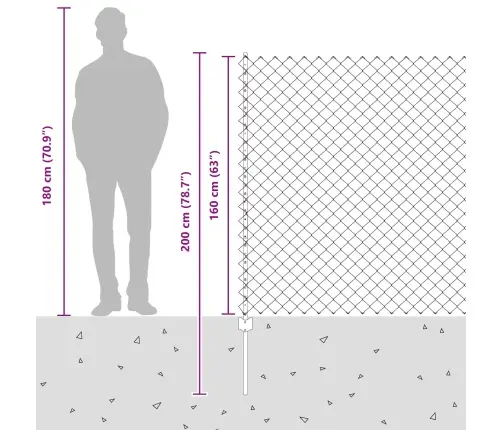 Ķēdes Siets Ar 44 U Stabiem Pelēks 1.6X25 M Tērauds Vidaxl