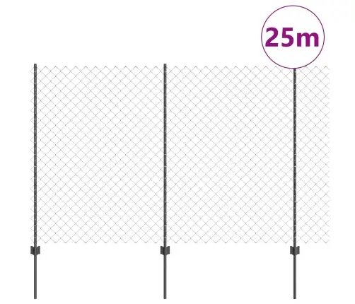 Ķēdes Siets Ar 44 U Stabiem Pelēks 1.6X25 M Tērauds Vidaxl