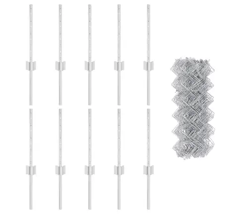 Ķēdes Sieta Žogs Ar 10 U Stabiem Sudraba 0.4X10 M Tērauds Vidaxl