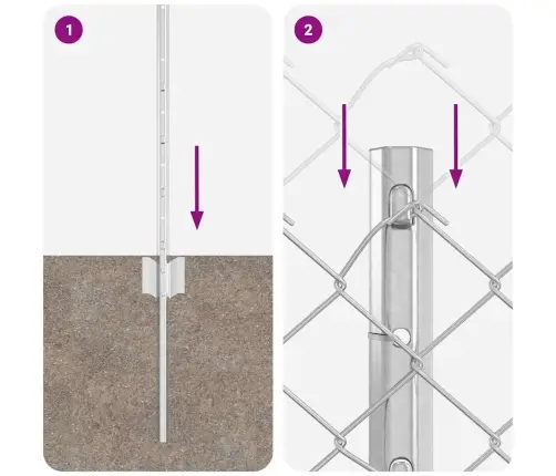 Ķēdes Sieta Žogs Ar 10 U Stabiem Sudraba 0.4X10 M Tērauds Vidaxl
