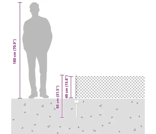 Ķēdes Sieta Žogs Ar 10 U Stabiem Sudraba 0.4X10 M Tērauds Vidaxl