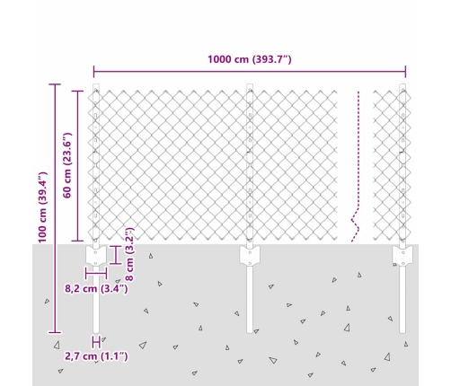 Aed Koos Postidega Hõbedane 0.6 X 10 M Teras