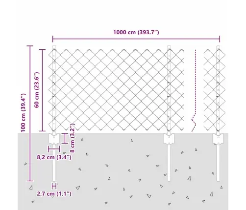 Ķēdes Savienojumu Žogs Ar 10 U Stabiem Sudraba 0.6X10 M Tērauds Vidaxl