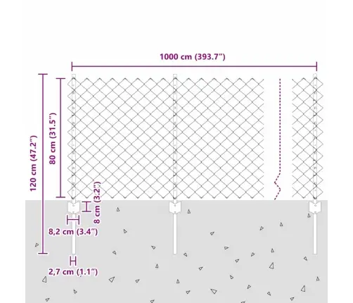 Saistītais Žogs Ar 10 U Formām Sudraba 0.8X10 M Tērauds Vidaxl