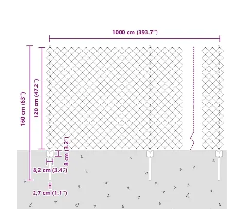 Čūskveida Žogs Ar 20 U Stabiem Sudraba 1.2X10 M Tērauds Vidaxl
