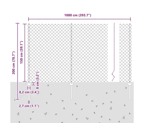 Sānisko Režga Žogs Ar 20 U Statņiem Sudraba 1.5X10 M Tērauds Vidaxl
