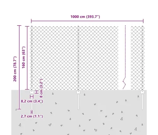 Ķēdes Žogs Ar 20 U Stabiem Sudrabs 1.6X10 M Tērauds Vidaxl