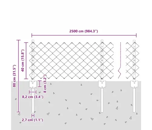 Cauruļu Žogs Ar 22 Cinkotiem Stabiem Sudraba 0.4X25 M Tērauds Vidaxl