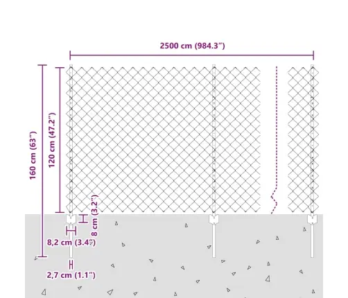 Ķēdes Siets Ar 44 U Veida Balstiem Sudrabā 1.2M X 25M Tērauds Vidaxl