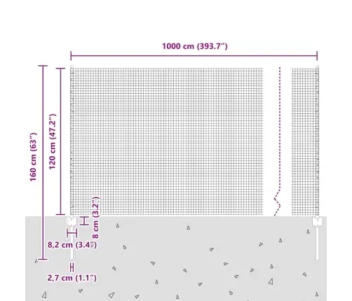 Savilktais Tīkla Žogs Ar 10 U Stabiem Sudraba 1.2X10 M Tērauda Vidaxl