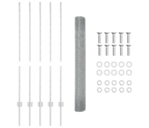 Lodēts Stieples Žogs Ar 10 U Statņiem Sudraba Krāsā 1.2X10 M Tērauds Vidaxl