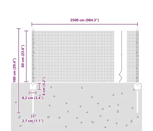 Tvora Su Stulpais Sidabro 0.6 X 25 M Plienas