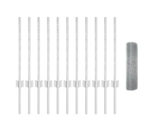 Metināto Stieples Žogs Ar 11 U Stabiem Sudrabs 0.6X25 M Tērauds Vidaxl