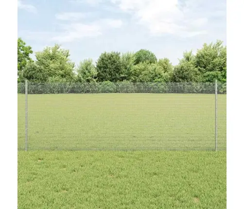 Metinātu Stieņu Žogs Ar 11 U Stabiem, Sudraba, 0.8X25 M Tērauds Vidaxl