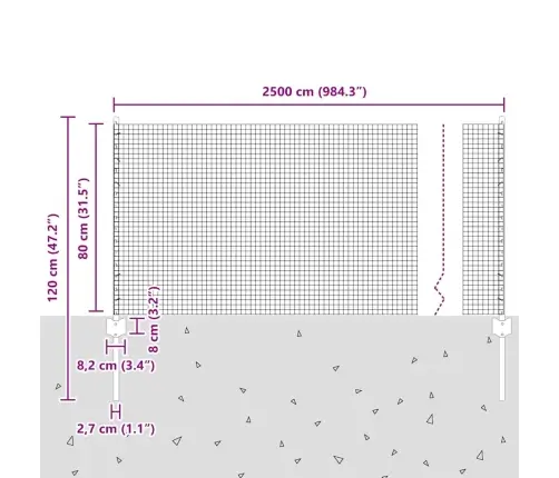 Metināts Žogs Ar 11 U Stabiem Sudrabā 0.8X25 M Tērauds Vidaxl