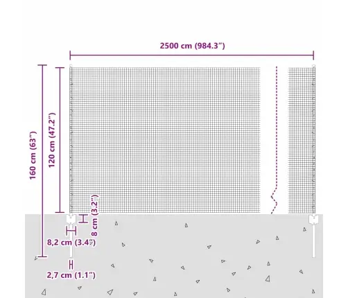 Aed Koos Postidega Hõbedane 1.2 X 25 M Teras