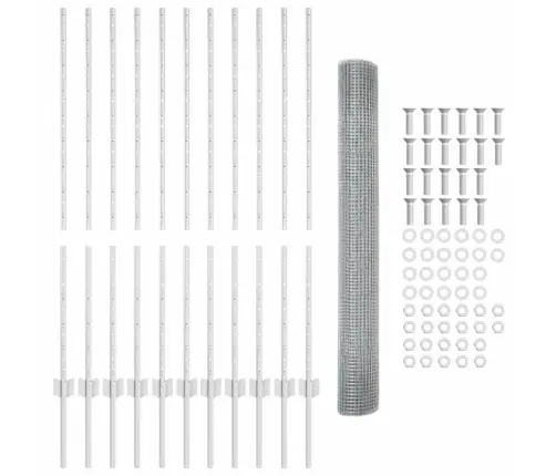 Savilkto Stiepļu Žogs Ar 22 U Stabiem Sudrabā 1.2X25M Tērauds Vidaxl