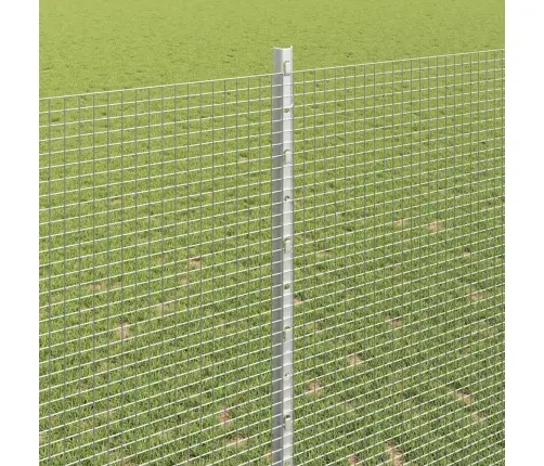 Metināts Stieņu Žogs Ar 22 U Stabiem Sudrabs 1.4X25 M Tērauds Vidaxl