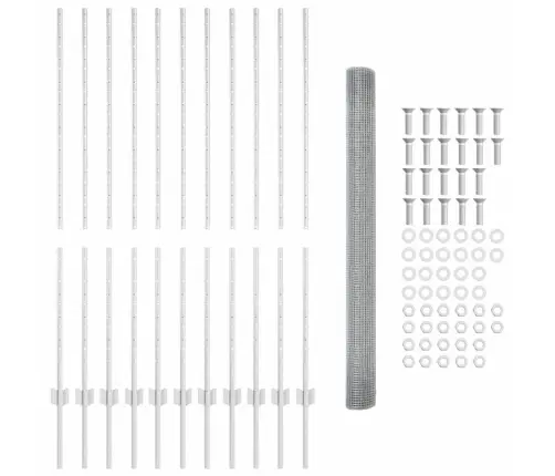 Metinātais Stieņu Žogs Ar 22 U Stabiem, Sudraba Krāsā, 1.4X25 M, Tērauds Vidaxl