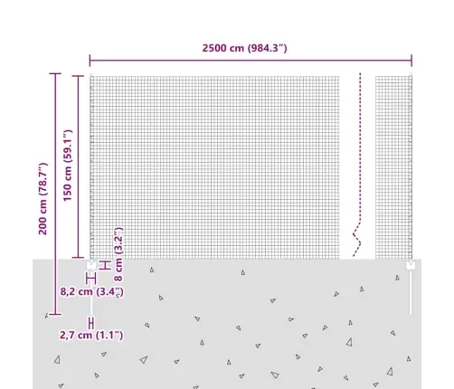Cinkota Stieples Žogs Ar 22 U Stabiem Sudrabs 1.5X25 M Tērauds Vidaxl