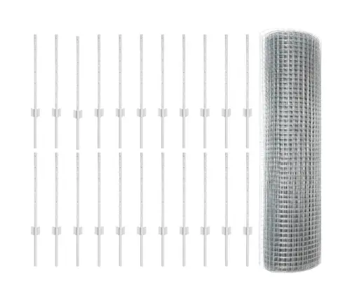 Metinātais Stieņu Žogs Ar 22 U Stabiem Sudrabs 0.6X50 M Tērauds Vidaxl