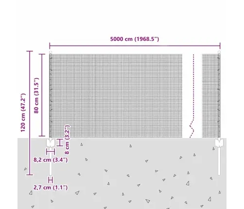 Aed Koos Postidega Hõbedane 0.8 X 50 M Teras