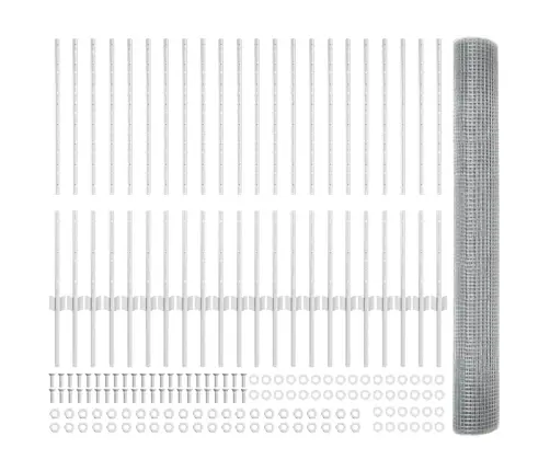 Savilkto Stieņu Žogs Ar 44 U Stabiem Sudraba 1X50 M Tērauds Vidaxl