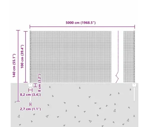 Savilkto Stieņu Žogs Ar 44 U Stabiem Sudraba 1X50 M Tērauds Vidaxl