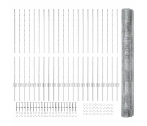 Cinkotais Stiepļu Žogs Ar 44 U Stabiem Sudrabs 1.2X50 M Tērauds Vidaxl