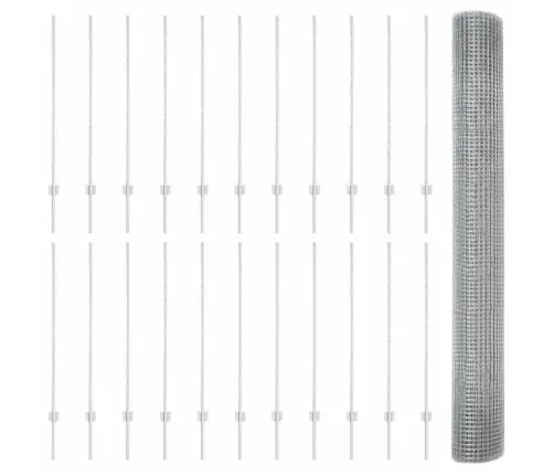 Cinkotais Stiepļu Žogs Ar 44 U Stabiem Sudrabs 1.2X50 M Tērauds Vidaxl